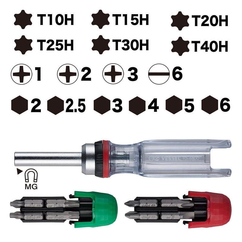 VESSEL CRYSTALINE Ratchet Screwdriver with Insert Bit SET (+, TORX, HEX (16 PC. SETJ)) - Image 2